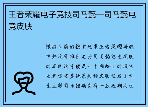 王者荣耀电子竞技司马懿—司马懿电竞皮肤