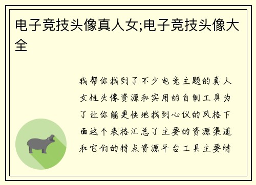 电子竞技头像真人女;电子竞技头像大全